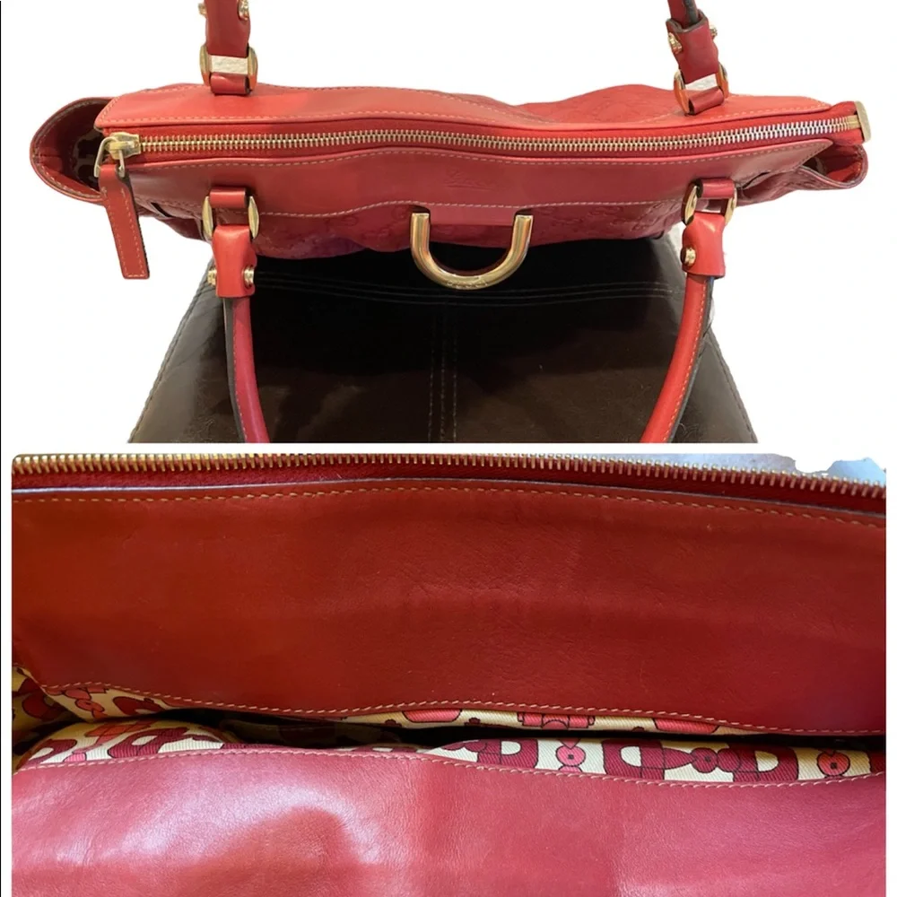 Authentic Gucci GG D Ring Abbey Calf Leather Bag in Red - Picture 5 of 11